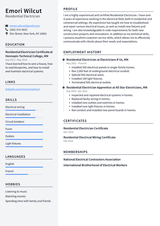 Electrician Resume Example and Writing Guide - ResumeLawyer