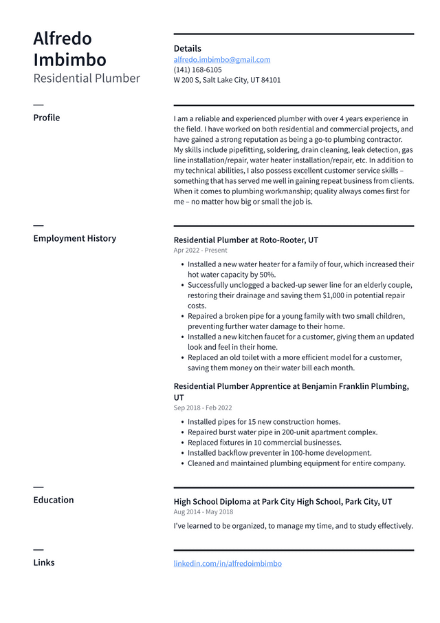 Plumber Resume Example and Writing - Residential Plumber Resume Example 7Fc07 640w 