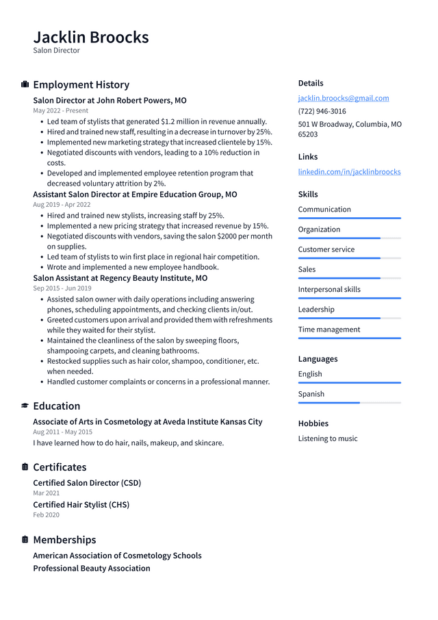 Salon Receptionist Resume Example and Writing Guide - ResumeLawyer