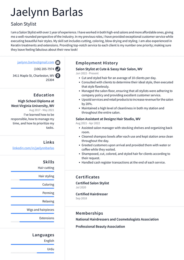 Salon Receptionist Resume Example and Writing Guide - ResumeLawyer