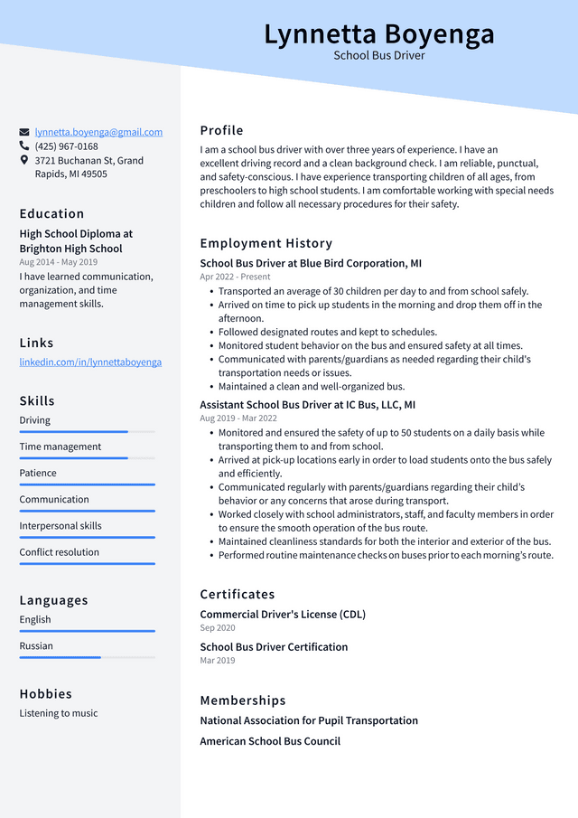 Bus Driver Resume Example and Writing Guide - ResumeLawyer