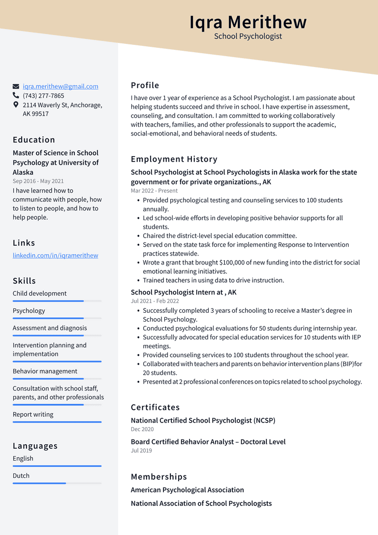 Child Psychologist Resume Example and Writing Guide ResumeLawyer
