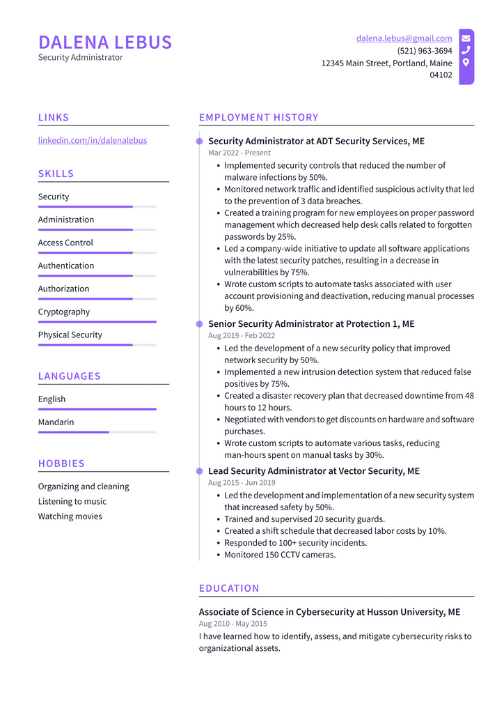 Security Administrator Resume Example