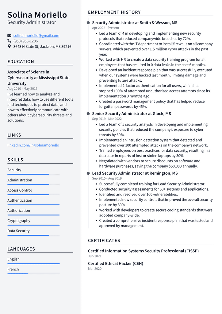 Security Administrator Resume Example