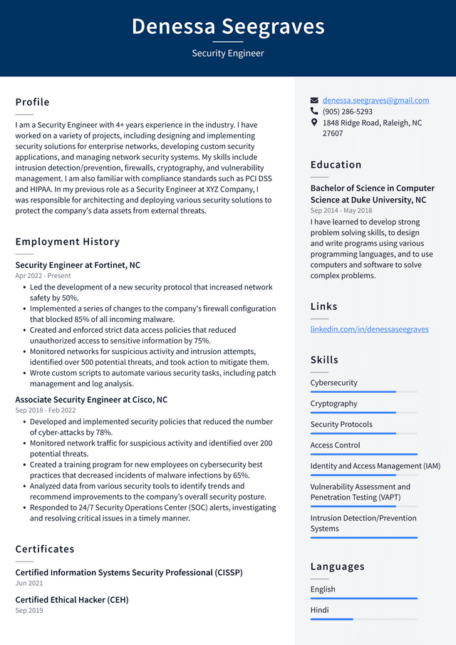 Cyber Security Resume Example and Writing Guide - ResumeLawyer