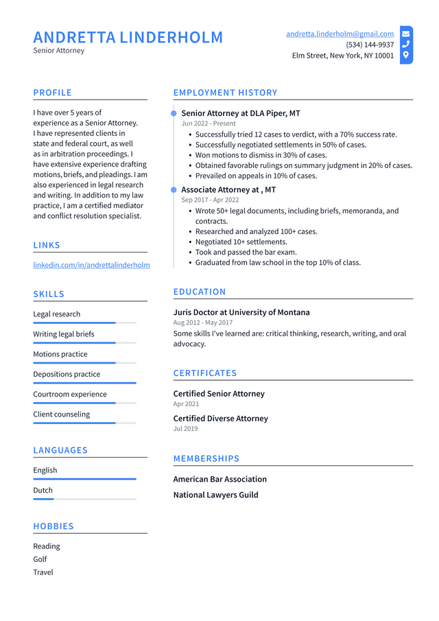 Attorney Resume Example and Writing Guide - ResumeLawyer