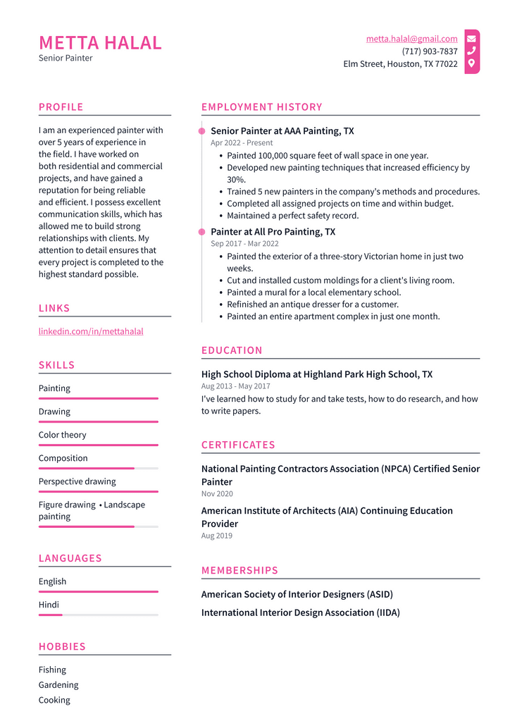 Painter Resume Example and Writing Guide - ResumeLawyer