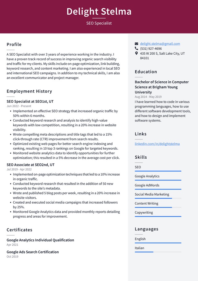 Content Writer Resume Example and Writing Guide - ResumeLawyer