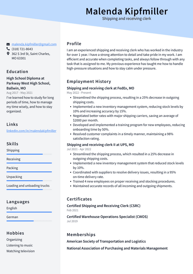 Order Filler Resume Example and - Shipping And Receiving Clerk Resume Example 3GtSK 640w