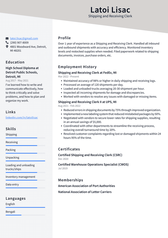 Package Handler Resume Example and Writing Guide - ResumeLawyer