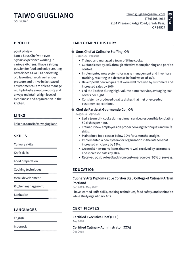 Line Cook Resume Example and Writing Guide - ResumeLawyer