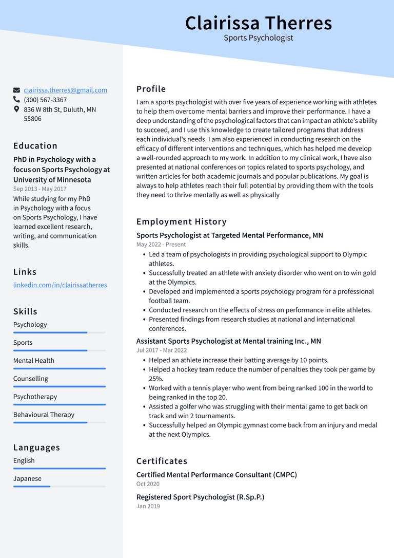 Sports Resume Example and Writing Guide ResumeLawyer