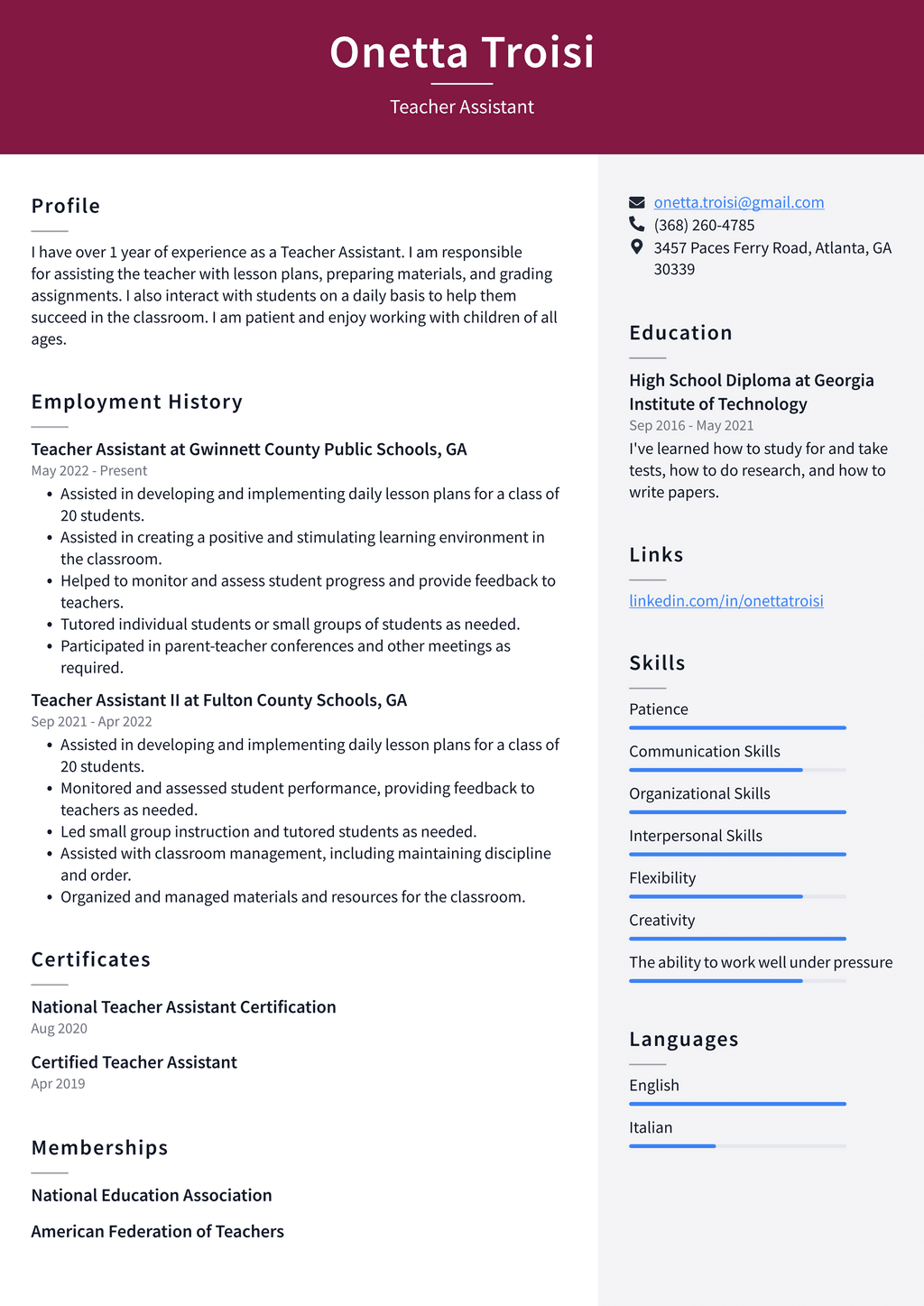 Teacher Assistant Resume Example - Teacher Assistant Resume Example Z6TJY 1024w 