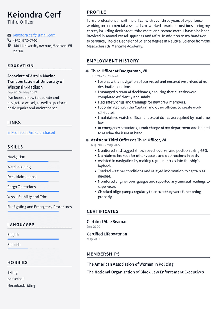 Third Officer Resume Example