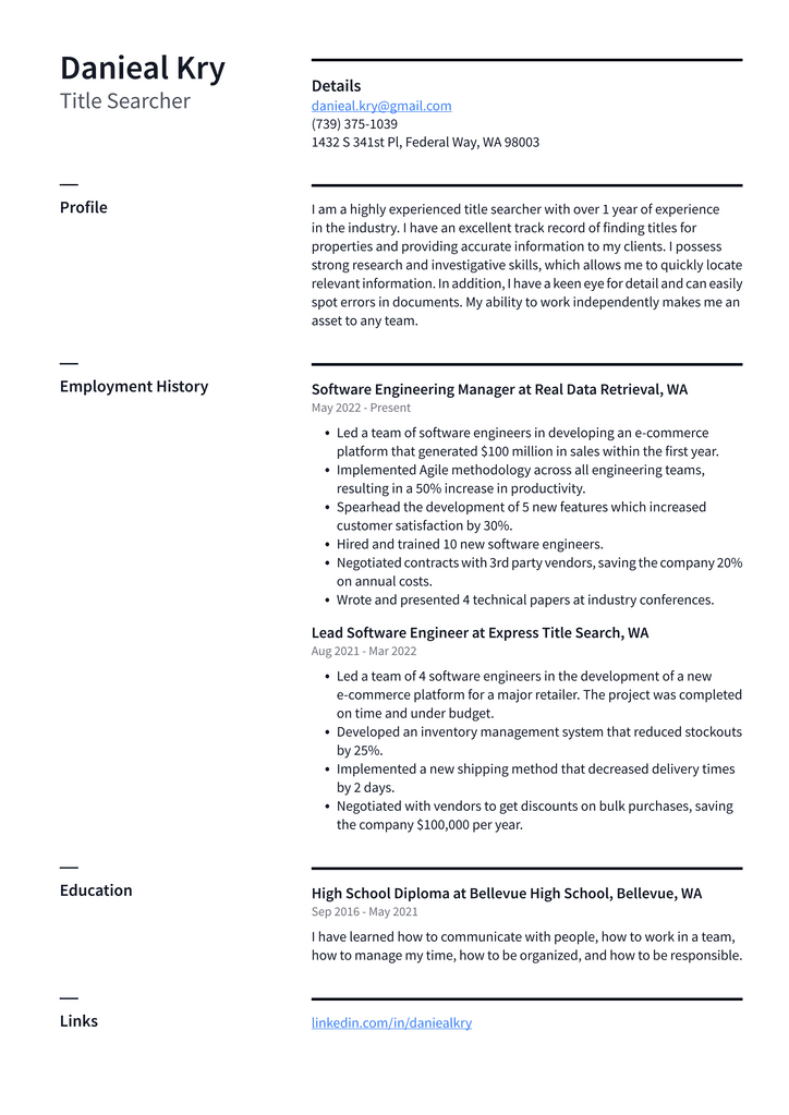 Title Searcher Resume Example