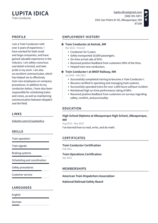 Train Operator Resume Example and Writing Guide - ResumeLawyer