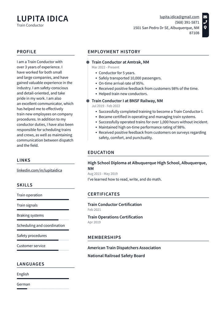 Train Conductor Resume Example
