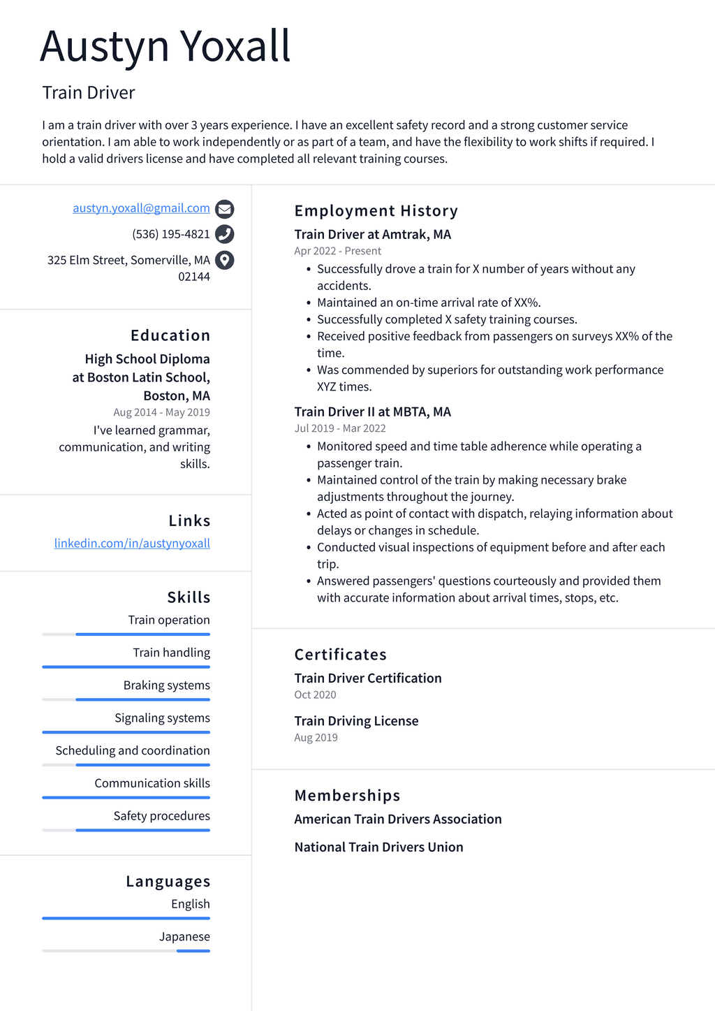 Train Operator Resume Example and Writing Guide - ResumeLawyer