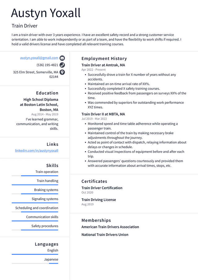 Train Operator Resume Example and Writing Guide - ResumeLawyer