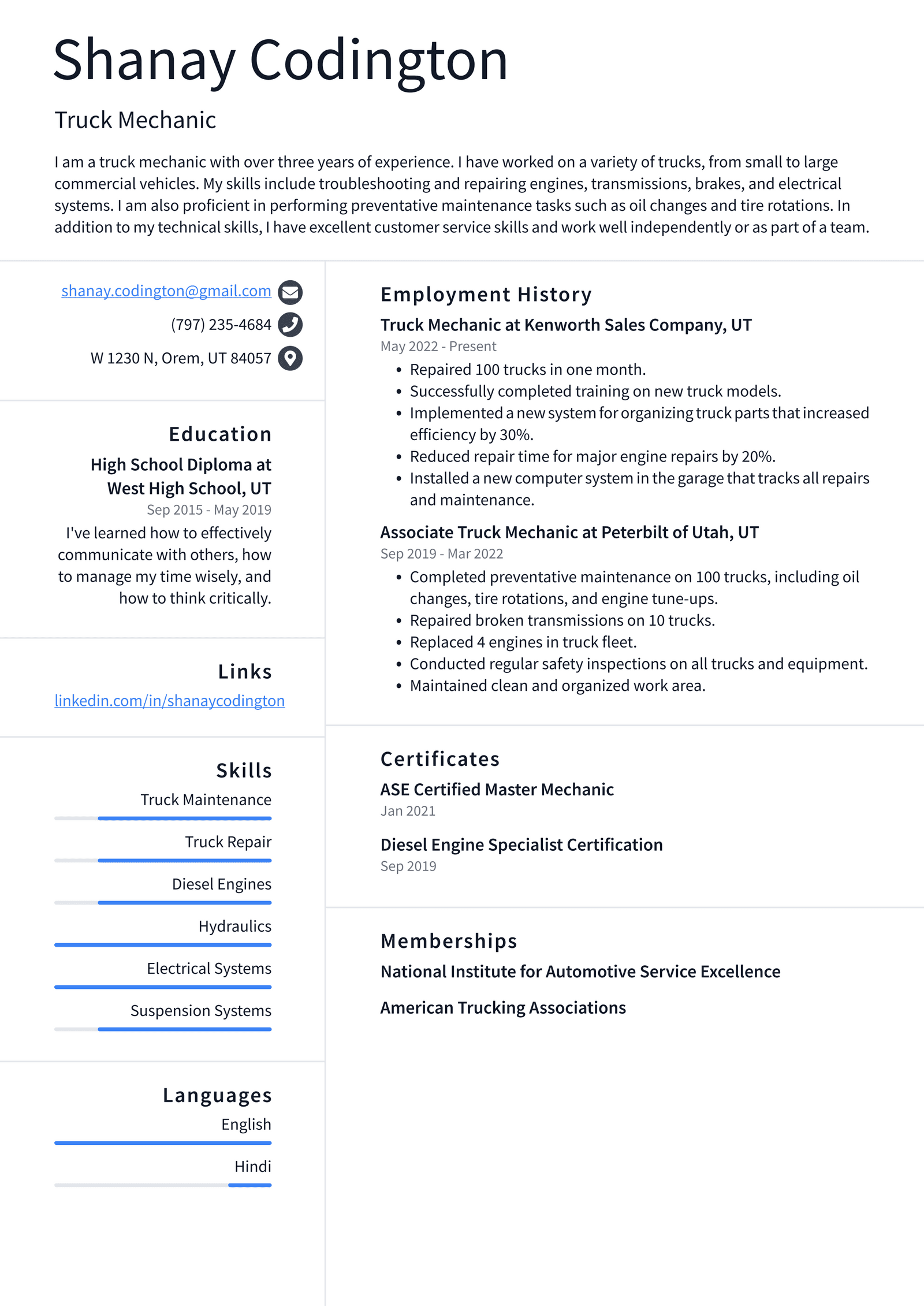 Mechanic Resume Example and Writing Guide - ResumeLawyer