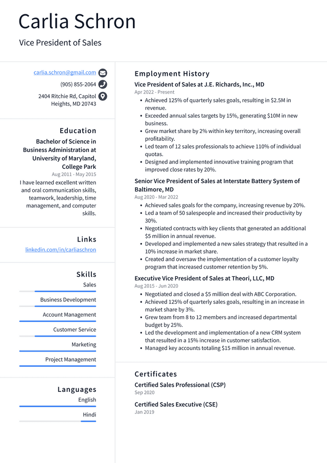 Field Sales Professional Resume Example and Writing Guide