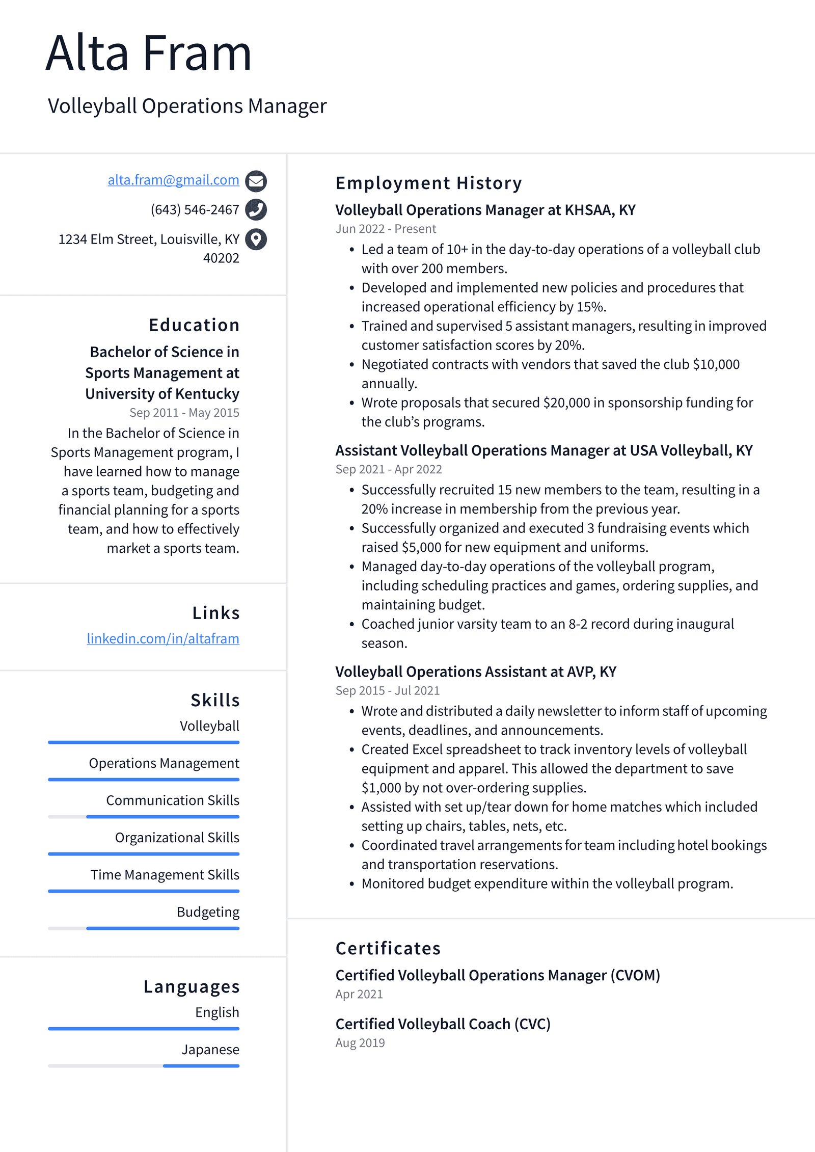 Volleyball Coach Resume Example and Writing Guide ResumeLawyer