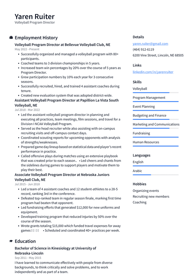 Volleyball Coach Resume Example and Writing Guide ResumeLawyer