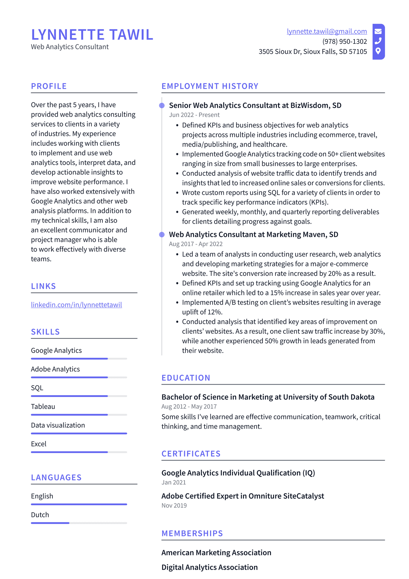 Web Analyst Resume Example and Writing Guide - ResumeLawyer