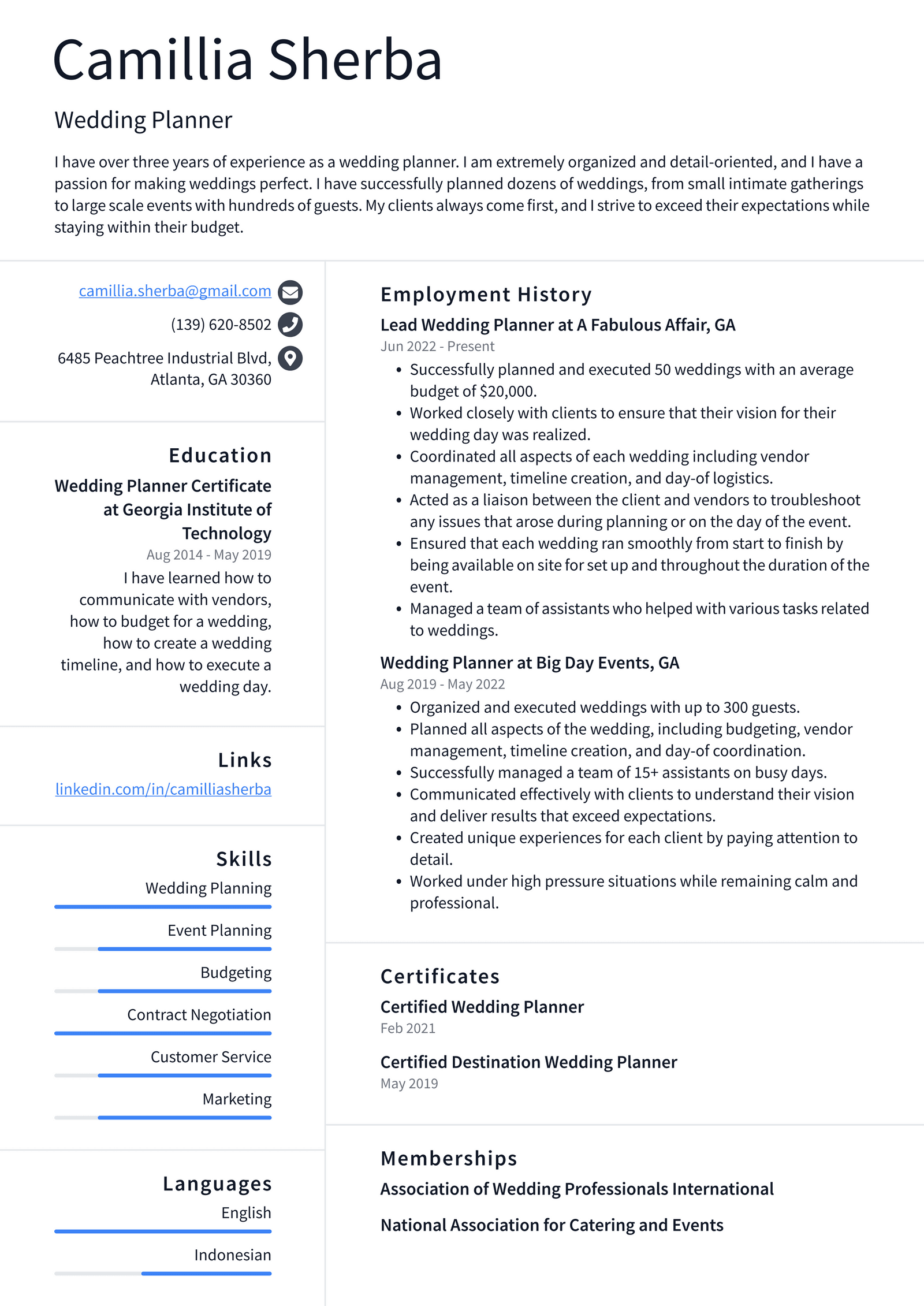 Event Planner Resume Example and - Wedding Planner Resume Example POBnV 1600w 
