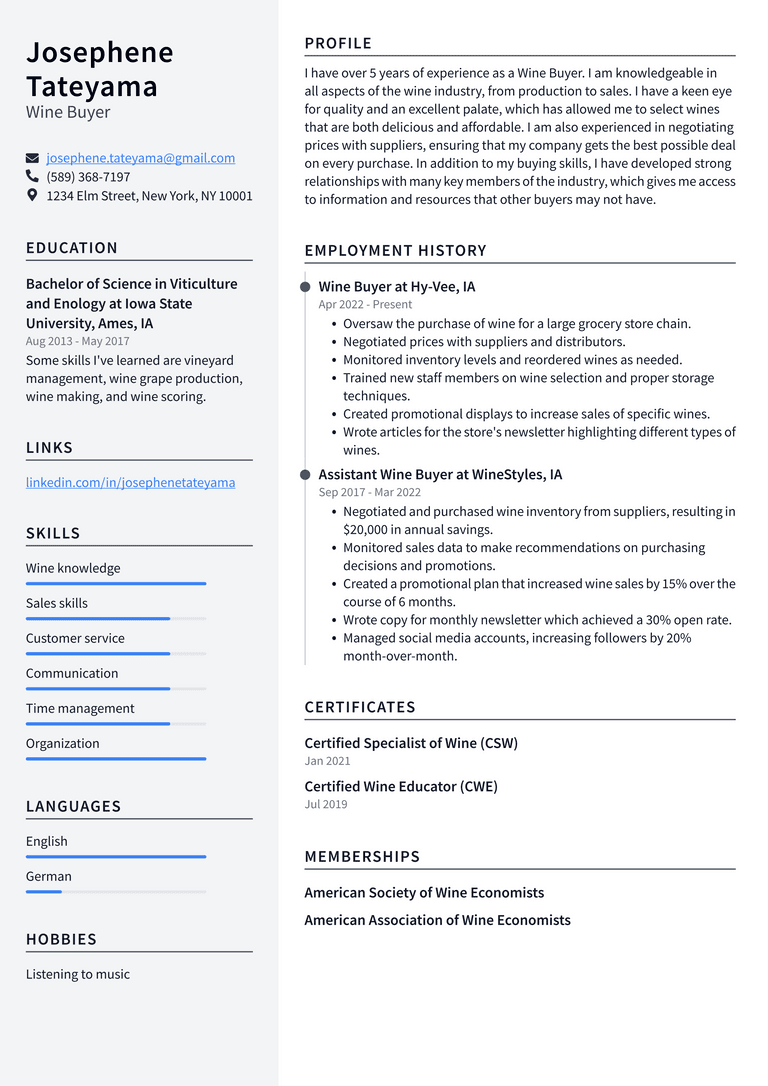 Sommelier Resume Example and Writing Guide - ResumeLawyer