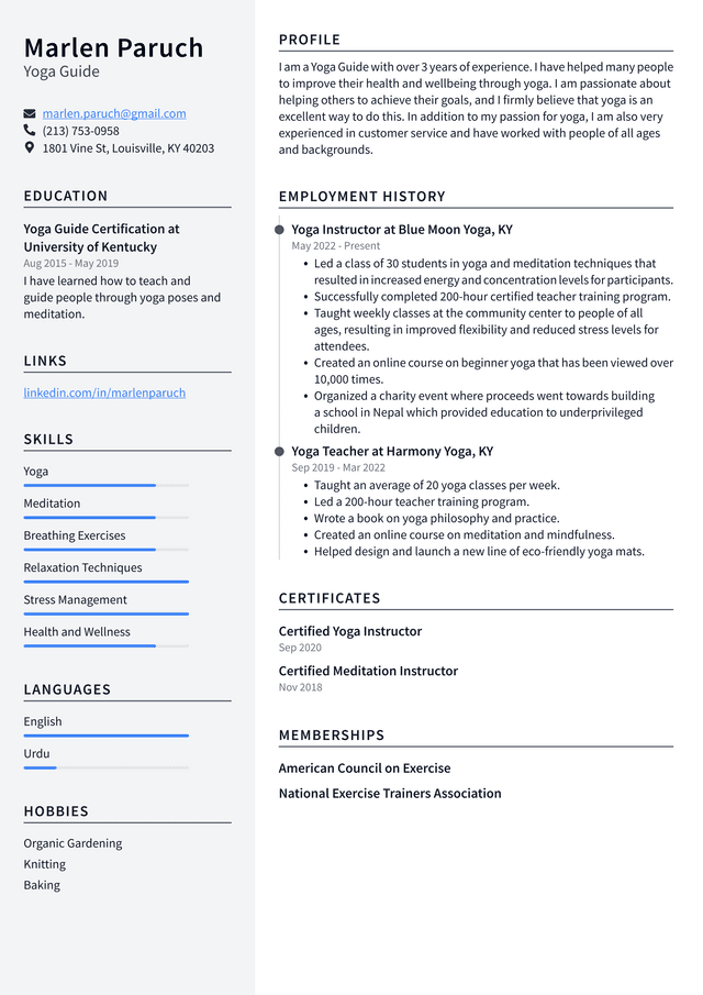 Yoga Instructor Resume Example and Writing Guide - ResumeLawyer