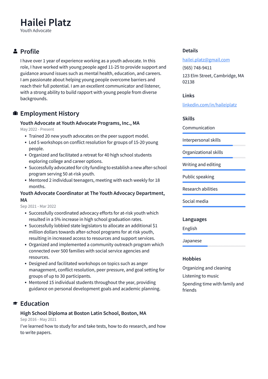 Youth Services Specialist Resume Example and Writing Guide