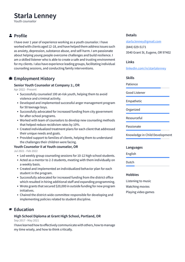 Juvenile Counselor Resume Example And Writing Guide ResumeLawyer   Youth Counselor Resume Example PGvtm 640w 