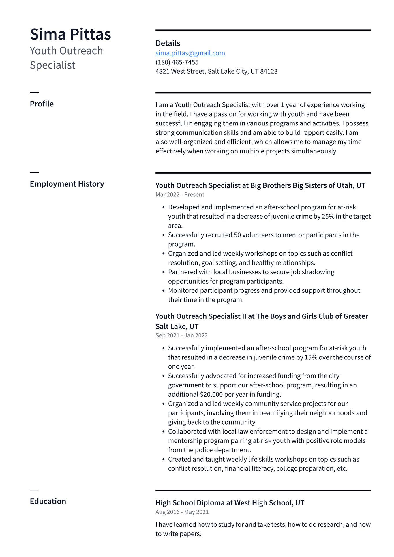 Youth Services Specialist Resume Example and Writing Guide